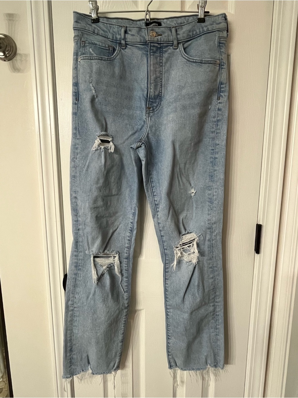 Express Super High Rise Light Blue Distressed Women’s Jeans